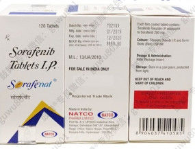 Natco  Sorafenib Sorafenat   200mg*120 δισκία Καρκίνος ηπατοκυττάρων, καρκίνος νεφρικών κυττάρων, καρκίνος θυρεοειδούς, γαστρεντερικός στρωματικός όγκος, όγκος δεσμοειδούς, αγγειοσάρκωμα, μοναχικός ινώδης όγκος,
